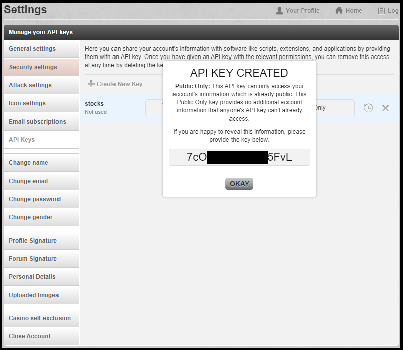 Create API Key.